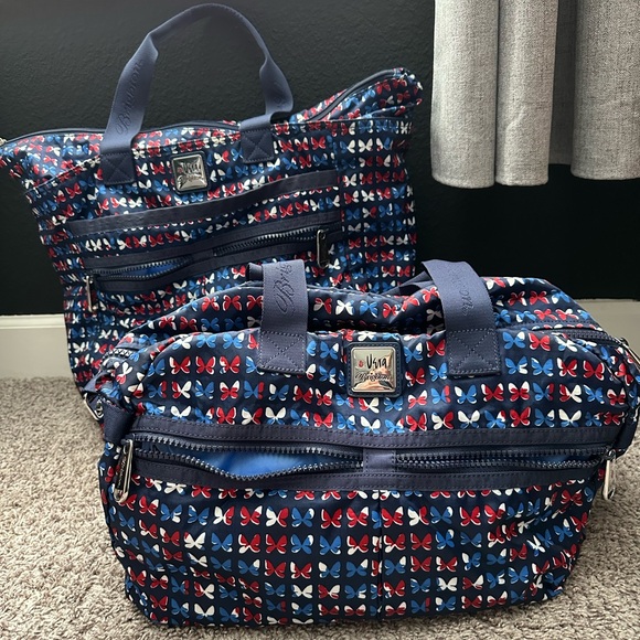 Brighton Travel Navy and Red Butterfly bag set - Picture 1 of 8